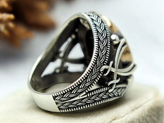 Imam Ali Zulfiqar Sword Ring - Islamic Hadith Engraved Hematite