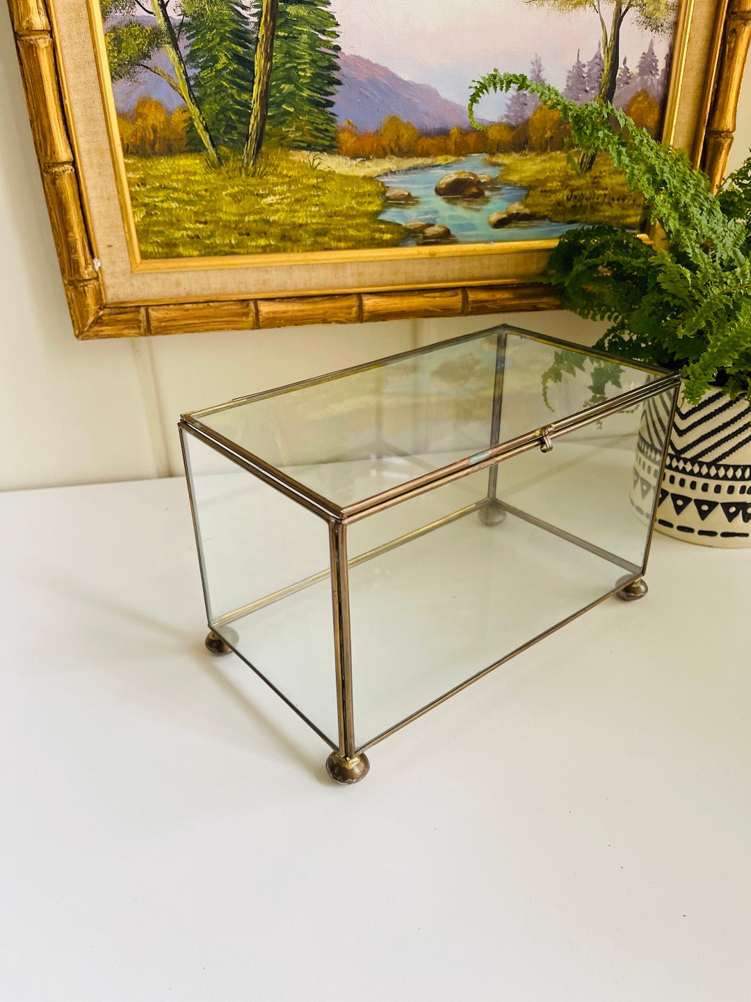 Vintage Xlarge Brass and Glass Display Box Etsy