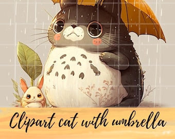 Clipart Cat with umbrella, cuttie cat, fluffy cat, totoro, kitty