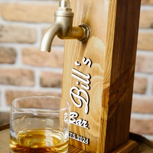 Custom Engraved Personalized Whiskey ,Dispenser, Bar, Home Bar, Pub and Pub Shed, Wine, Vodka, Liquor Dispenser, Wood Drink Fountain