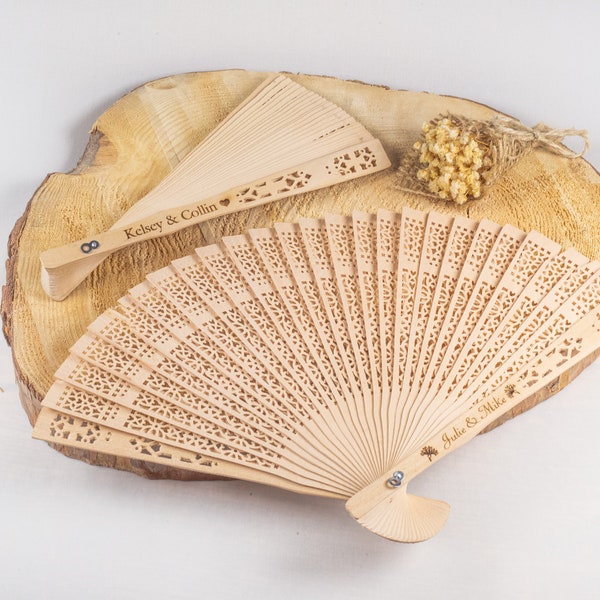 70PCS Sandalwood Wedding Fans, Custom Wooden Wedding Fans, Laser Engraved Personalized Fans, Monogram Wedding Fans Special Event Fans