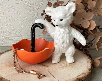 Vintage ceramic trinket tray figurine, vintage ceramic teddy bear, vintage trinket tray
