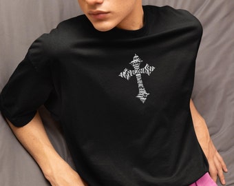 Gothic Cross Graphic Tee, Unisex Relaxed Fit, Dark Apparel