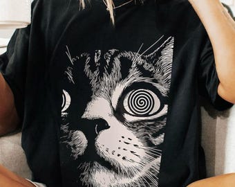 Psychedelic Cat T-Shirt - Gothic Alt Clothing, Unisex Tee, Vintage Inspired Shirt, Hippie Cat Top,