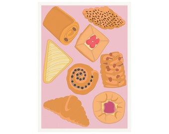 Carte postale de viennoiseries pour le petit déjeuner Impression artistique