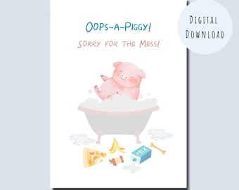 Ops-a-Piggy! Dispiace per la confusione! - Biglietto scusa stampabile - Biglietto di scuse divertente - Biglietto digitale Perdonami - Regalo scusa - Biglietto salvadanaio