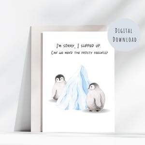 Es tut mir leid Karte Niedliche Pinguine - druckbare aufrichtige Entschuldigung Karte - lustige Vergebung Karte - Tut mir leid Geschenk für Sie, für Frau und für Freundin