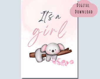 It's A Girl Digital Card - New Baby Girl Printable Card -  It's a Girl Celebrations Card - Baby Shower Greeting Card