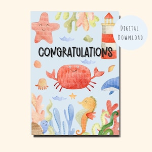 Carte de félicitations imprimable - carte de naissance - carte de baby shower - carte de fête de bébé - carte de grossesse - carte de voeux océan