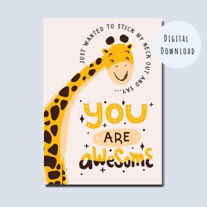 Carte d'encouragement drôle - Vous êtes une carte géniale imprimable - Carte d'appréciation - Carte mignonne de girafe - Carte fière de vous - Carte de voeux numérique