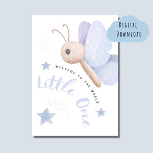 Digital Card Welcome To The World Little One - Printable New Baby Card -  Baby Shower Butterfly Card