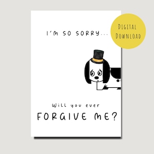 Tarjeta de disculpas "Perrito triste" – Tarjeta digital "Lo siento mucho, ¿me perdonarás algún día?" – Tarjeta imprimible para disculpas y reconciliación