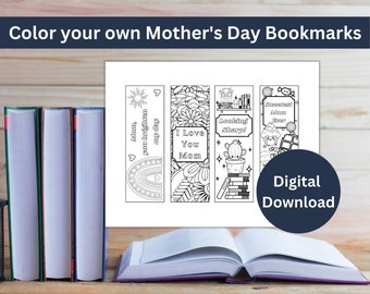 Color Your Own Mother's Day Bookmarks, Printable Gift (Digital Download)