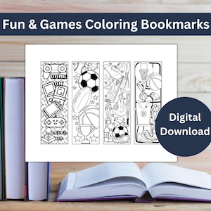 Coloring Bookmarks, Fun and Games, Bookmarks, Color your own, Coloring activity, Digital download, Printable bookmarks, Games, Fun Coloring