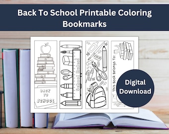 Coloring Bookmarks,Back to School, Bookmarks, Color your own, Coloring activity, Digital download, Printable bookmarks, School, School Color