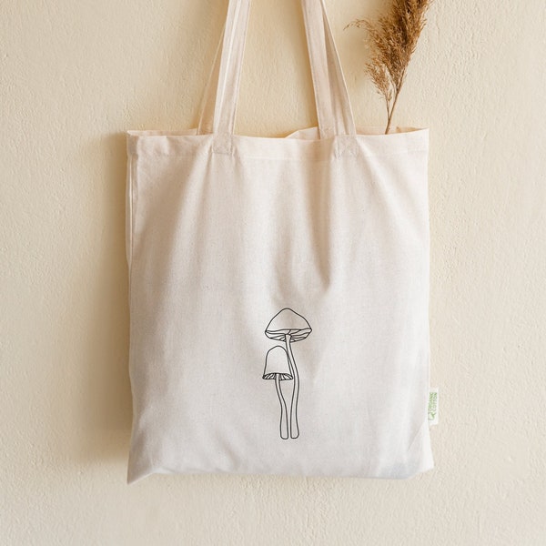 Tote bag with mushrooms print - 100% organic cotton - Cloth bag - Cottage core - Nature - Shopping bag - Jute bag - Gift for mushroom lover