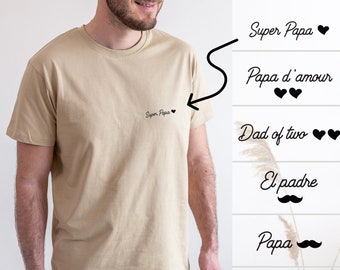 Personalisiertes Papa-T-Shirt – Individuelles T-Shirt für Papa – Geschenk zum Vatertag – Schwangerschaftsankündigung – El Padre – Papa D'amour – Minimalistisch