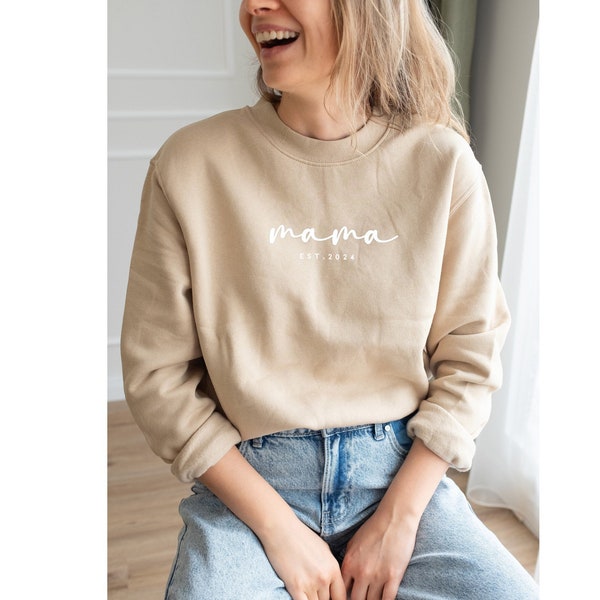 Personalised Mama Sweatshirt with Kid Date of Birth, Mother's Day Gift, Birthday Gift for Mom, New Mom Gift, Mama Pullover, Minimalist Mum