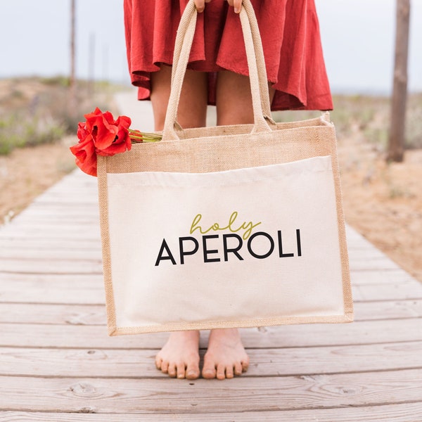 Jute beach bag | Holy aperoli burlap | Market Bag | Fun jute bag | Aperol spritz jutebeutel | Aperol bachelorette party | Summer bag