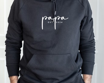 Sweat à capuche personnalisé « PAPA », pull papa personnalisé avec dates de naissance, cadeau pour le meilleur papa, cadeau de naissance, bébé 2024, faire-part de grossesse, minimaliste