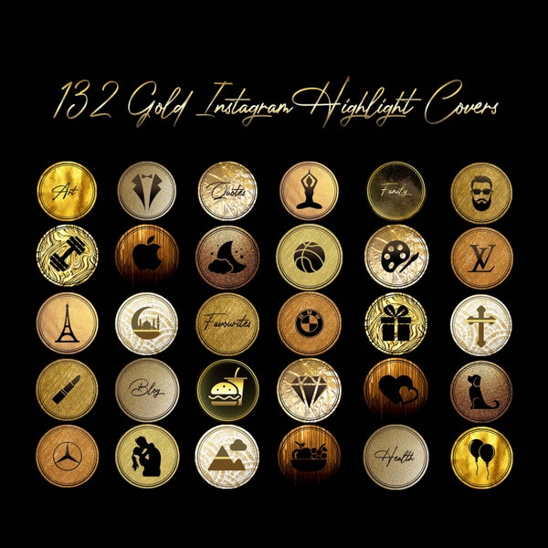 132 Gold Instagram Highlight Covers