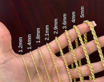 Rope Chain | 14K Gold plated over 925 Sterling Silver | Gold Plated | ALL SIZES  16”, 18", 20", 22", 24"