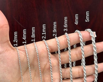 Rope Chain | Rhodium plated over 925 Sterling Silver | Rhodium Plated | ALL SIZES  16”, 18", 20", 22", 24"