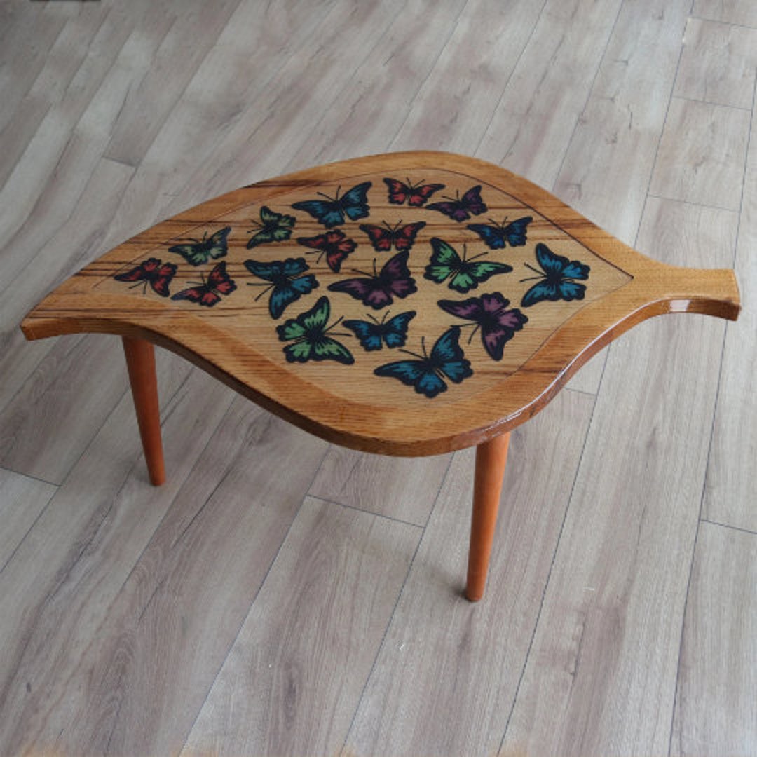 43 Cm Coffee Table Leafshaped Coffee Table With Butterfly Etsy