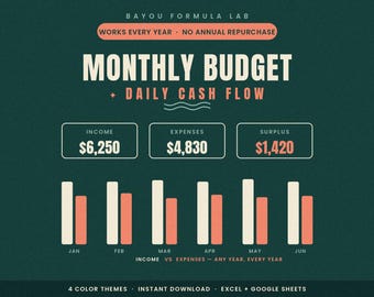 2026 Monthly Budget Spreadsheet | Daily Cash Flow Tracker (Excel, Google Sheets)