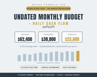 Undated Monthly Budget Spreadsheet: Daily Cash Flow Tracker Sage (Digital Download)