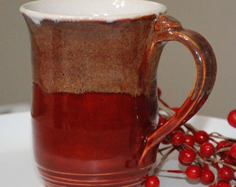 Handmade Stoneware Pottery Mug: Reddish Brown Glaze, 12 oz, Wheel thrown