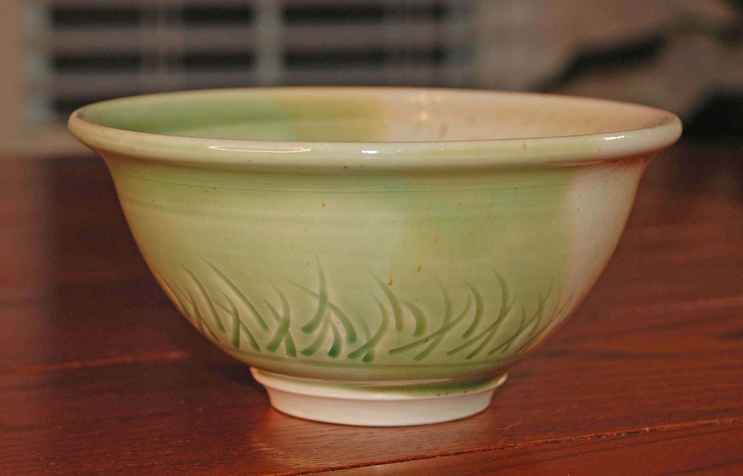 Handmade, Green and White Ceramic Bowl, Wheel Thrown Stoneware With ...