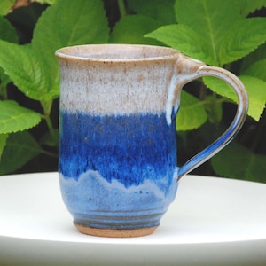 Handmade Blue & White Ceramic Coffee Mug: Glazed Stoneware Pottery, Wheel thrown