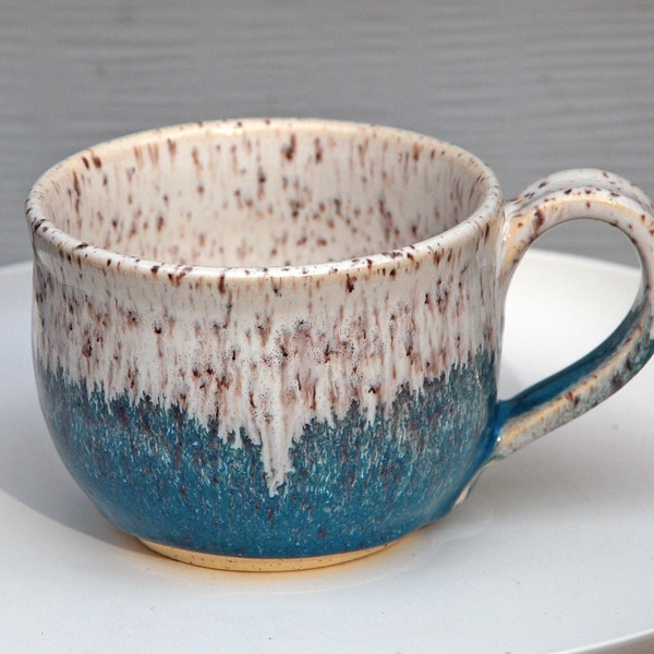 Handmade blue and white speckled ceramic coffee mug,glazed stoneware tea mug,food safe, kitchen accent,wheel thrown pottery mug, unique gift