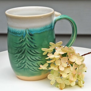 Handmade Green Ceramic Mug: Glazed Stoneware Coffee Cup, Wheel thrown