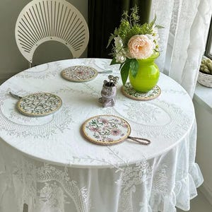 White Lace Tablecloth, Floral Lace Design, Elegant Wedding Tablecloth, Garden Table Cover, Tea Party Tablecloth, Wedding Gift for Her