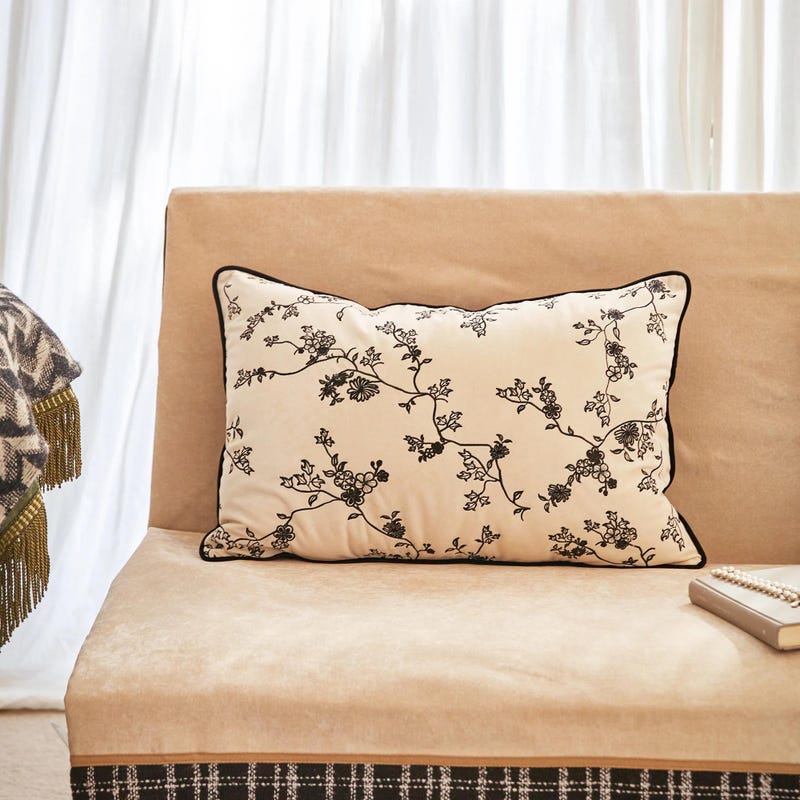 Botanical Embroidered Lumbar Pillow