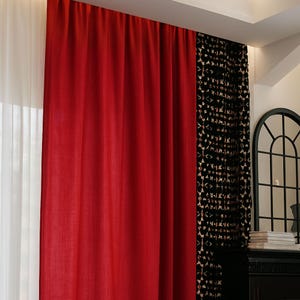 Customizable Red Linen Curtain, Minimalist Drape Panel, Handmade Window Treatment, Natural Fabric Curtain, Shower Curtain, Living Room Decor