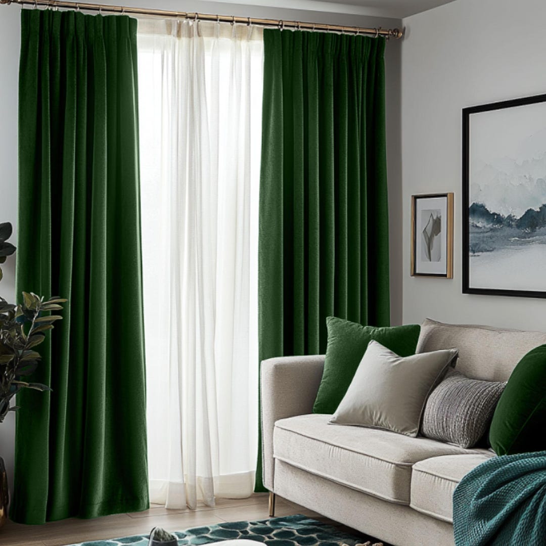Luxurious Green Velvet Curtain, Custom Size, 10 Colors Available
