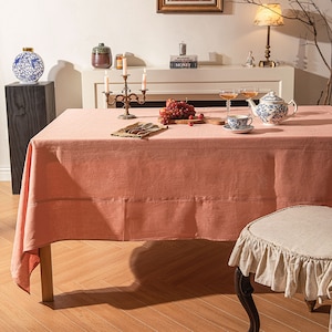 Pink Custom Tablecloth Pure Fabric Linen Table Cover Modern Rectangle Round Fitted Tablecloth Indoor Outdoor Tablecloth Wedding Custom