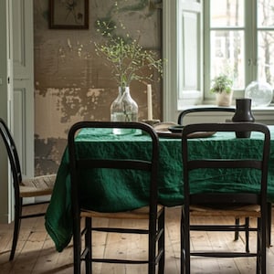 Green Linen Tablecloth, Custom Size Farmhouse Tablecloth, Easy Care Dining Table Cover, Handmade Table Linen, Holiday or Housewarming Gift