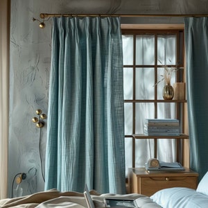 Handmade Light Blue Linen Curtain, Elegant Privacy Curtain, Custom Size, Farmhouse Window Treatment,  Housewarming Gift