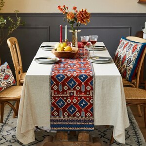 Geometric Pattern Tablecloth - Bohemian Charm, Retro Style Dining Table Decor, Rustic Elegance, Custom Size Festive Table Setting