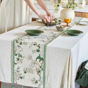 French Elegance Table Runner with Tassels, Minimalist Home Decor, Exquisite Floral Pattern, Durable Fabric, Farmhouse Style, Custom Gifts