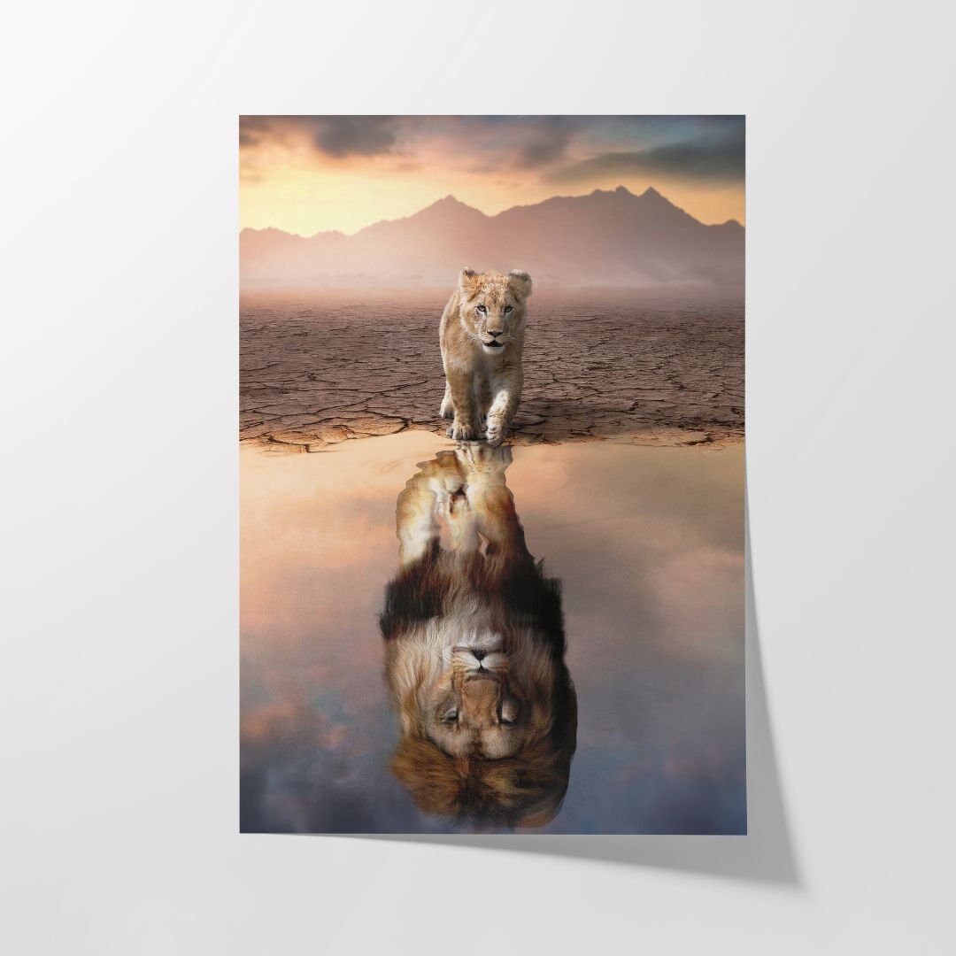 Lion Reflection High Quality Poster Living Room Decor Picture for the Home Animal Poster Animal Poster Kids Lion Poster Art Portrait