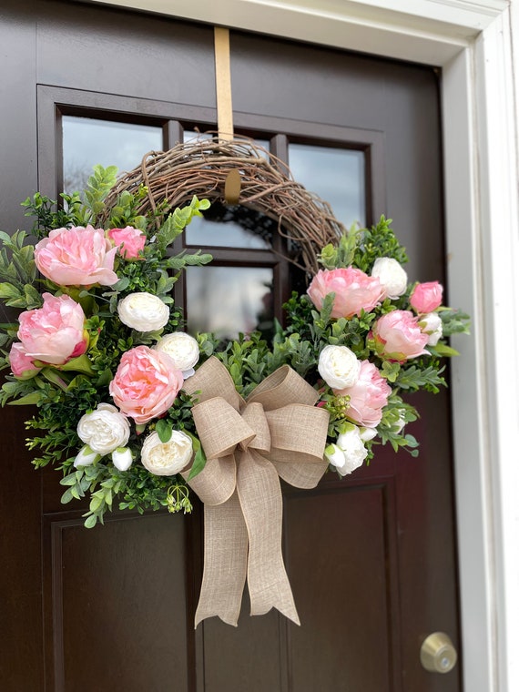 Spring Peony Wreath, Pink Spring Wreath, Peony Wreath for Front Door,  Spring Summer Wreath, Seasonal Wreath 