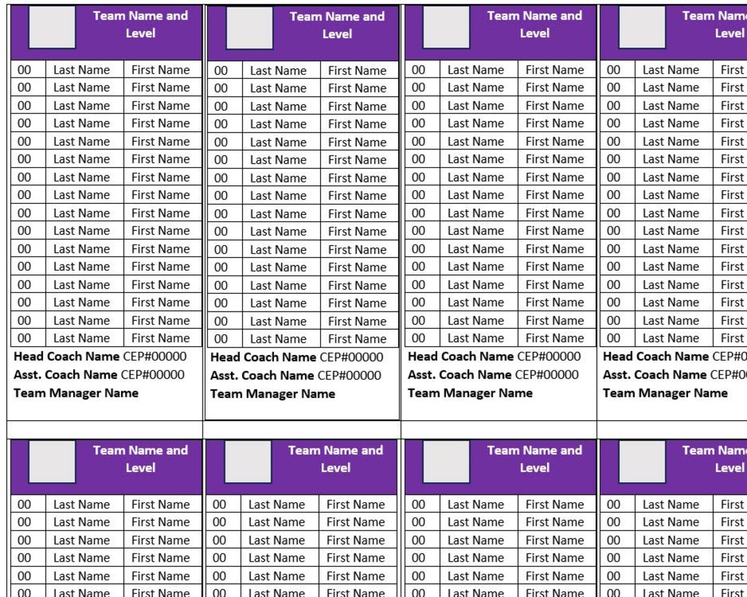 Sports Scoresheet Roster Label Word Template - With PURPLE Color Banner ...