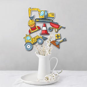 Construction centerpieces Toppers for birthday party Construction Theme Party Cutouts for Centerpieces Dump Truck Bulldozer Decorations