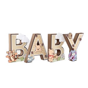 Winnie the Pooh Baby Shower Decoration 3D BABY Letters Neutral Classic Nursery Decor Winnie the Pooh Party Props baby Pooh and friends theme