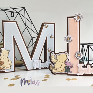 LETRA 3D Tema de Winnie The Pooh / Decoración de baby shower / Fiesta de revelación de género / Decoración de niño o niña / Decoración de fiesta personalizada